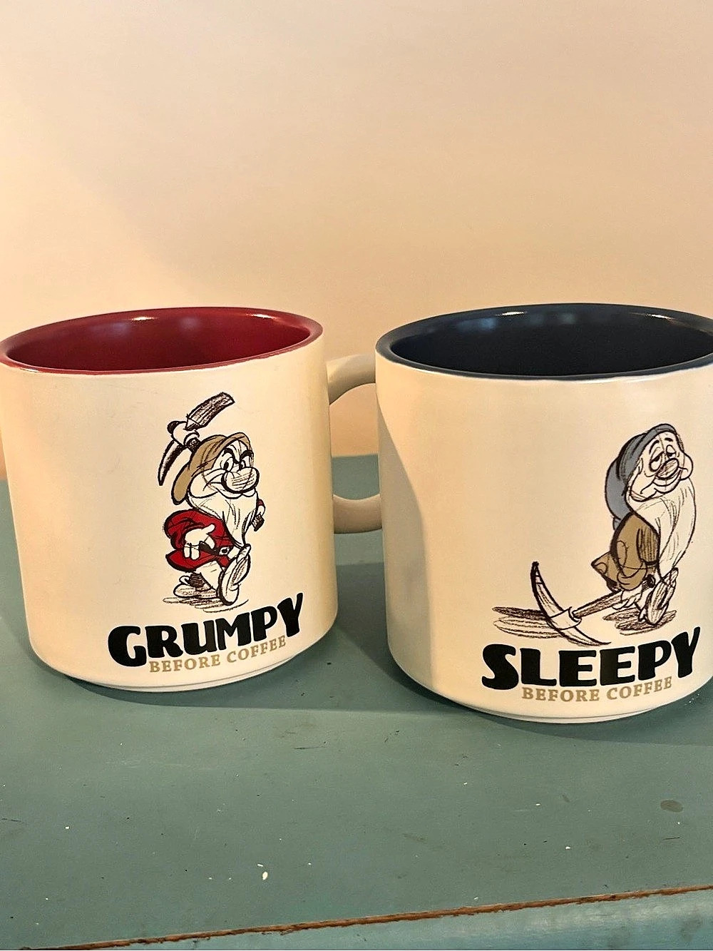 Disney Hallmark Seven Dwarfs Mugs Set of 2 - Grumpy & Sleepy Before Coffee Mugs